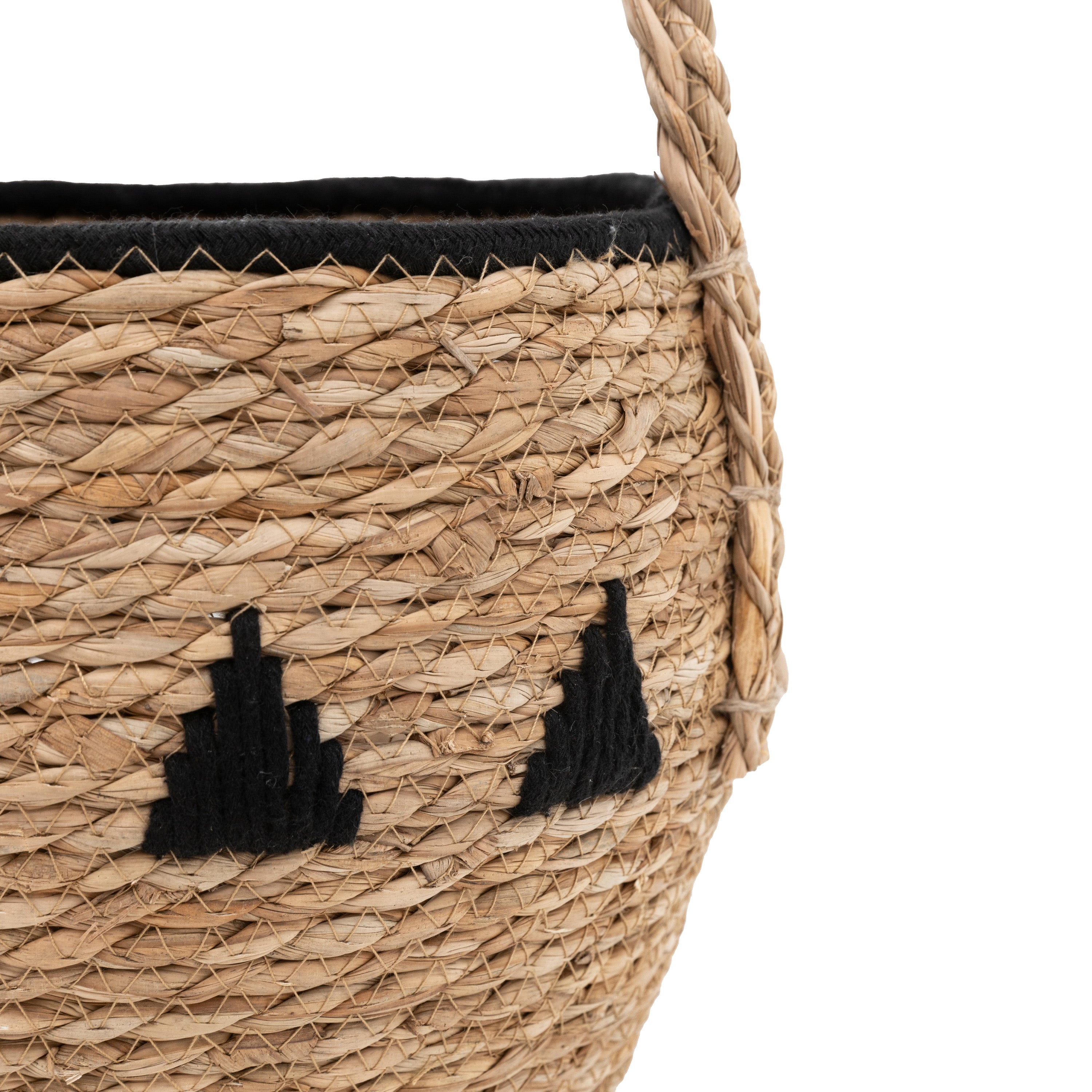 Set of 3 Moss Natural Seagrass & Black Baskets